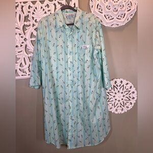 Dreams & Co Light Blue Cotton Floral Night Shirt  Night Gown Button Pocket